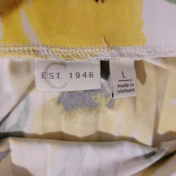 Pleated Floral Skirt Size Large White Yellow Twee Cottage Midi Hyperfeminine - Picture 7 of 7